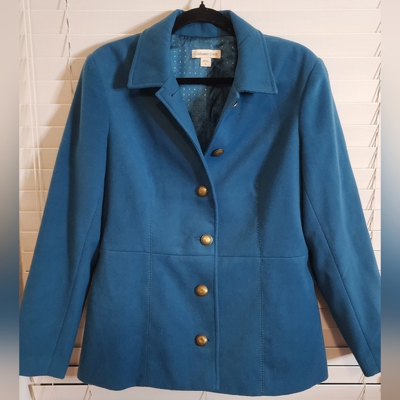 Coldwater Creek Teal Jacket with brass buttons sz 14 - Picture 1 of 7